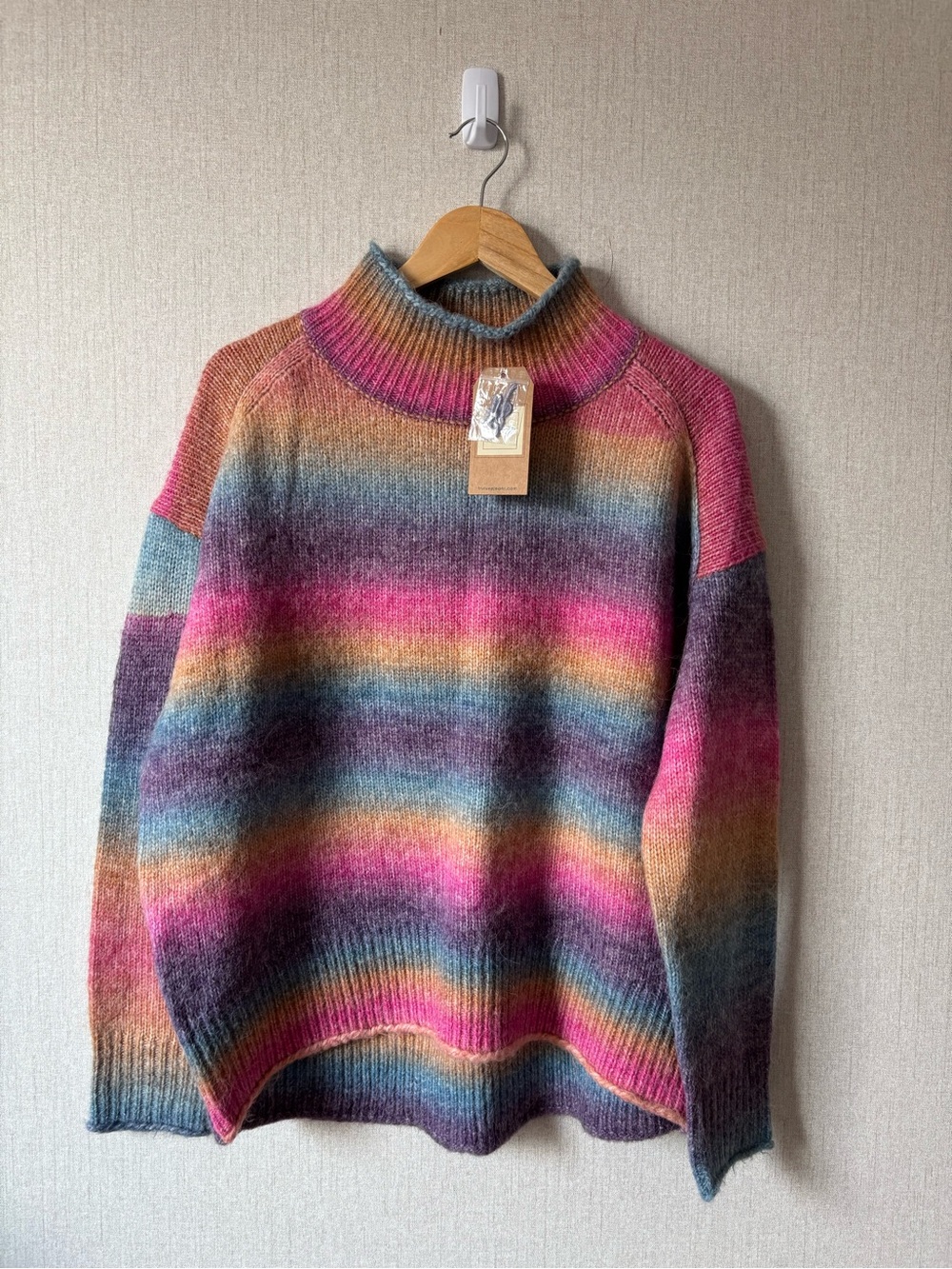 Tru Luxe Jeans Multicolor Gradient Turtleneck Sweater — Pink, Purple, Teal, Gold